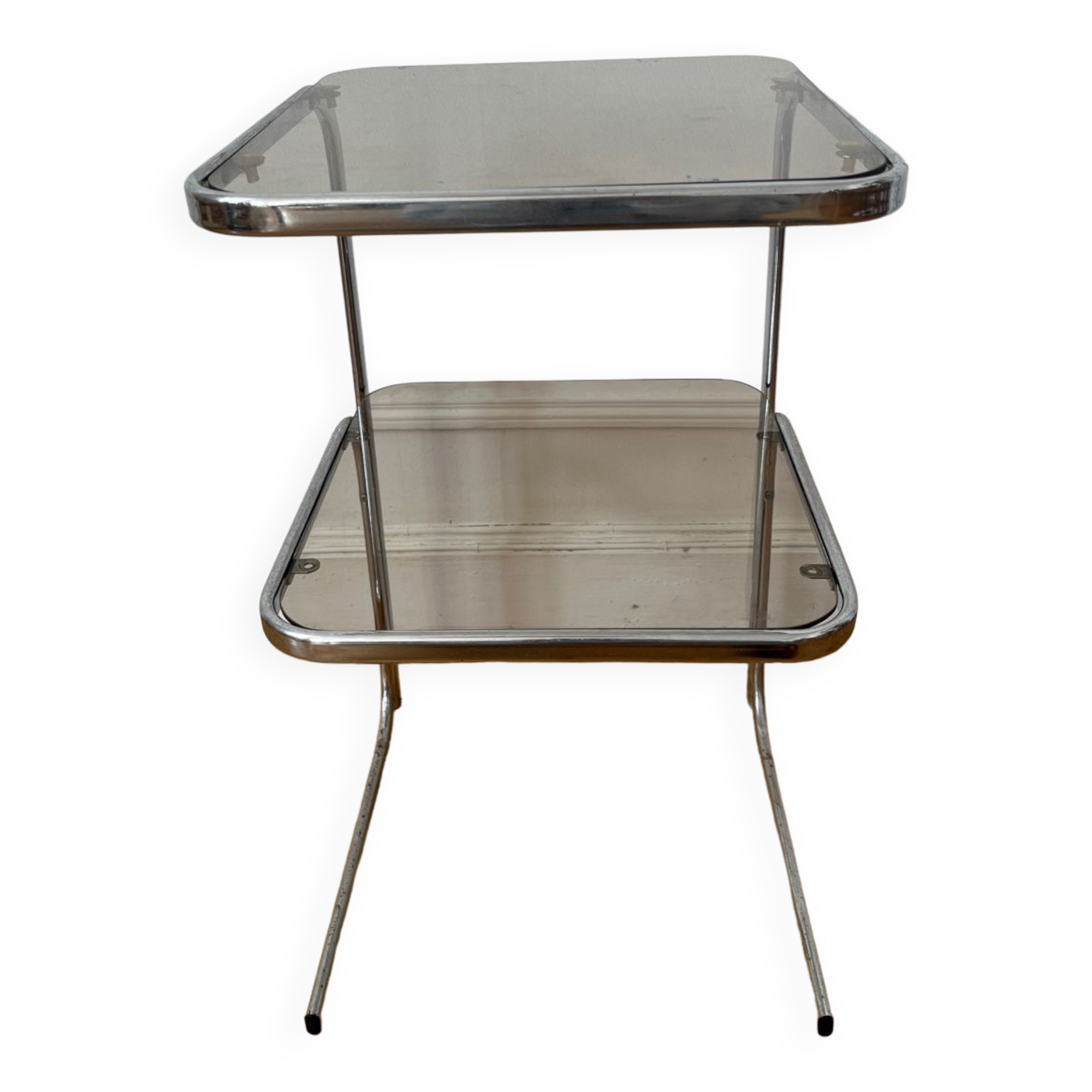 Vintage chrome and smoked glass side table