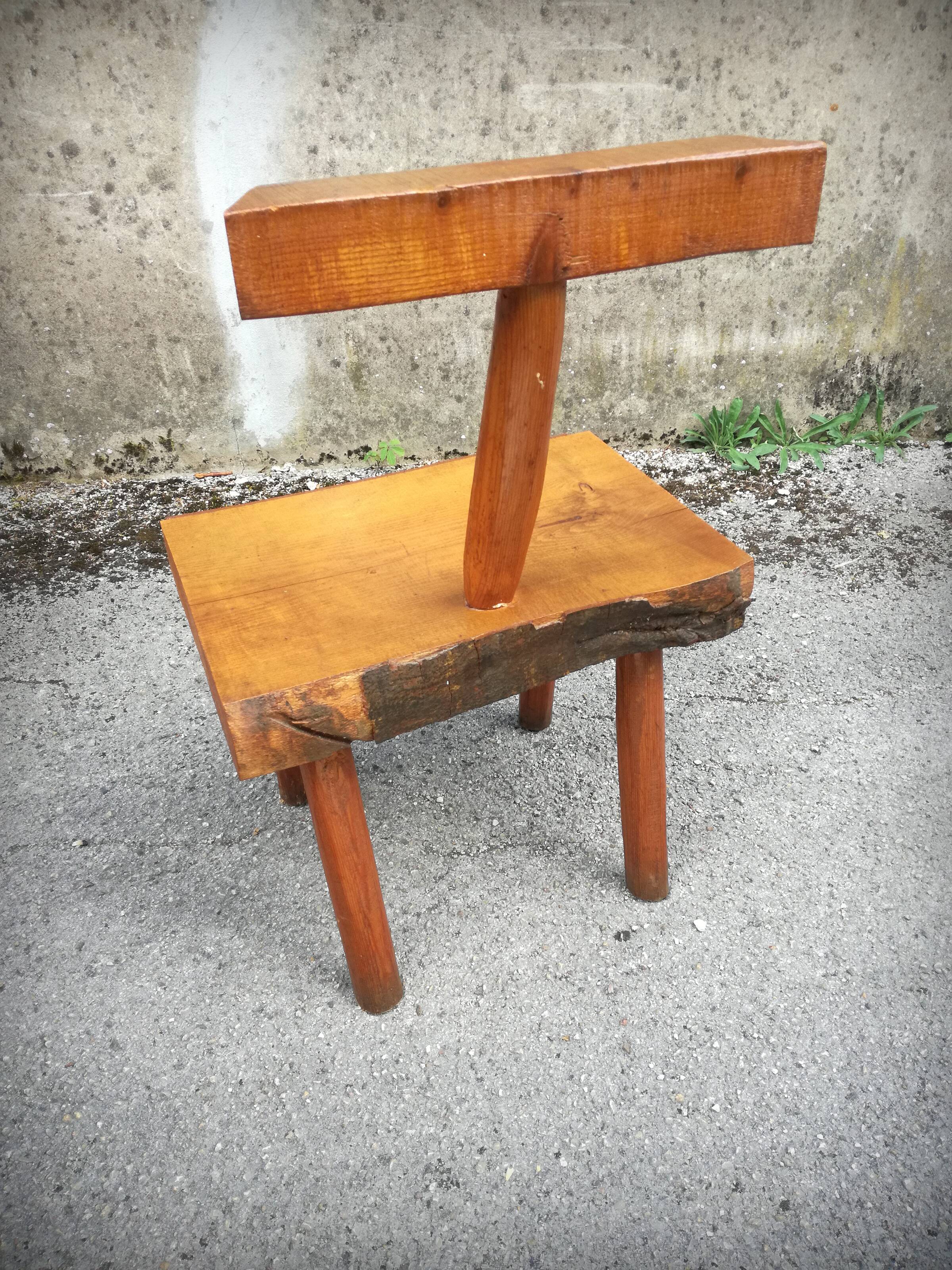 Set of four brutalist chairs and a bench, France, 1960s