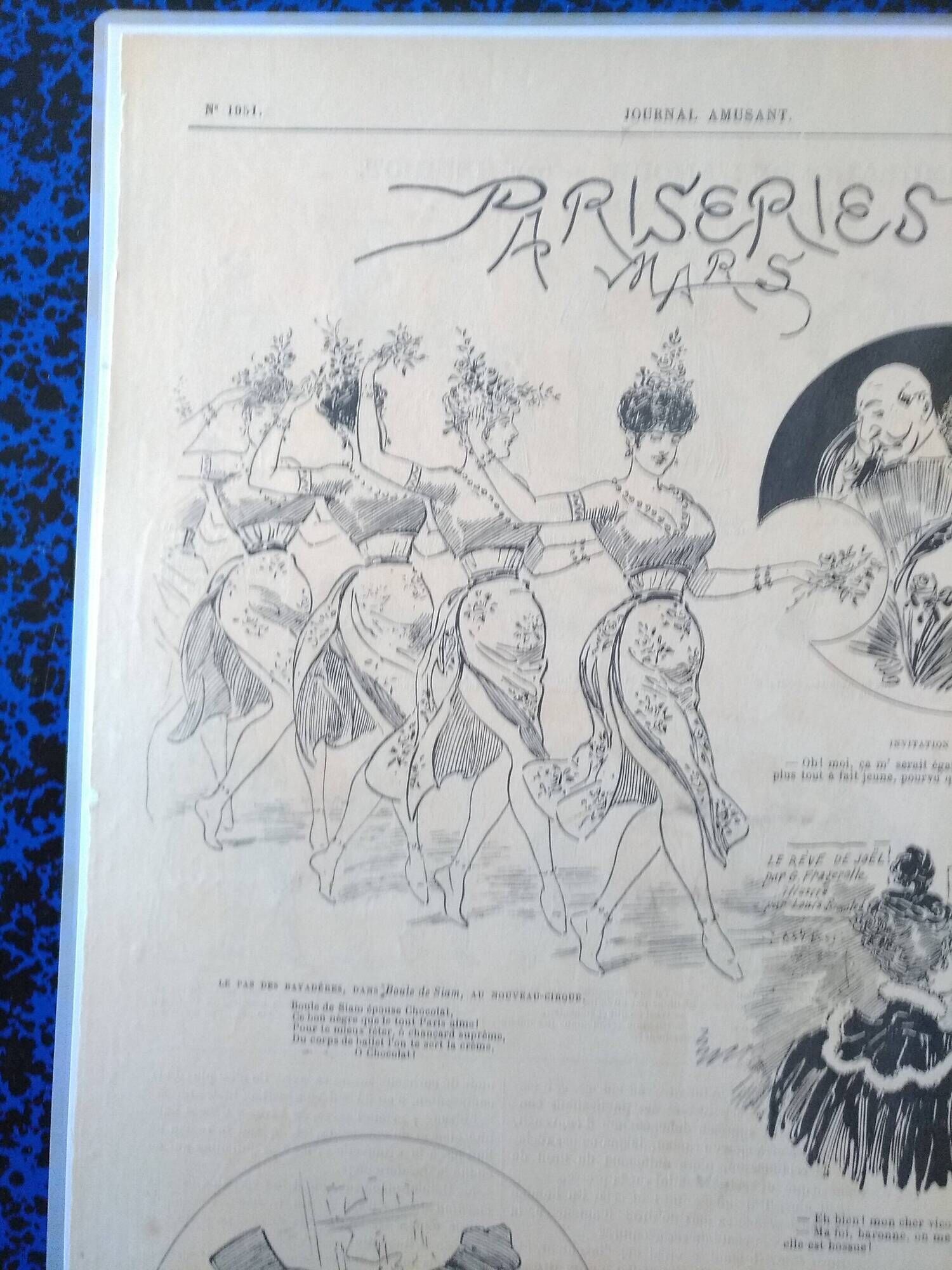 An illustration drawing sketch from period magazine Le Journal Amusant illustrator Mars