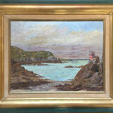 Huile sur carton "Bord de mer", École anglaise fin 19ème s.