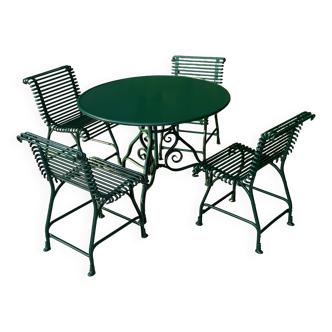 Salon de jardin - 4 chaises Arras, 1 table ronde Arras - Vert foncé