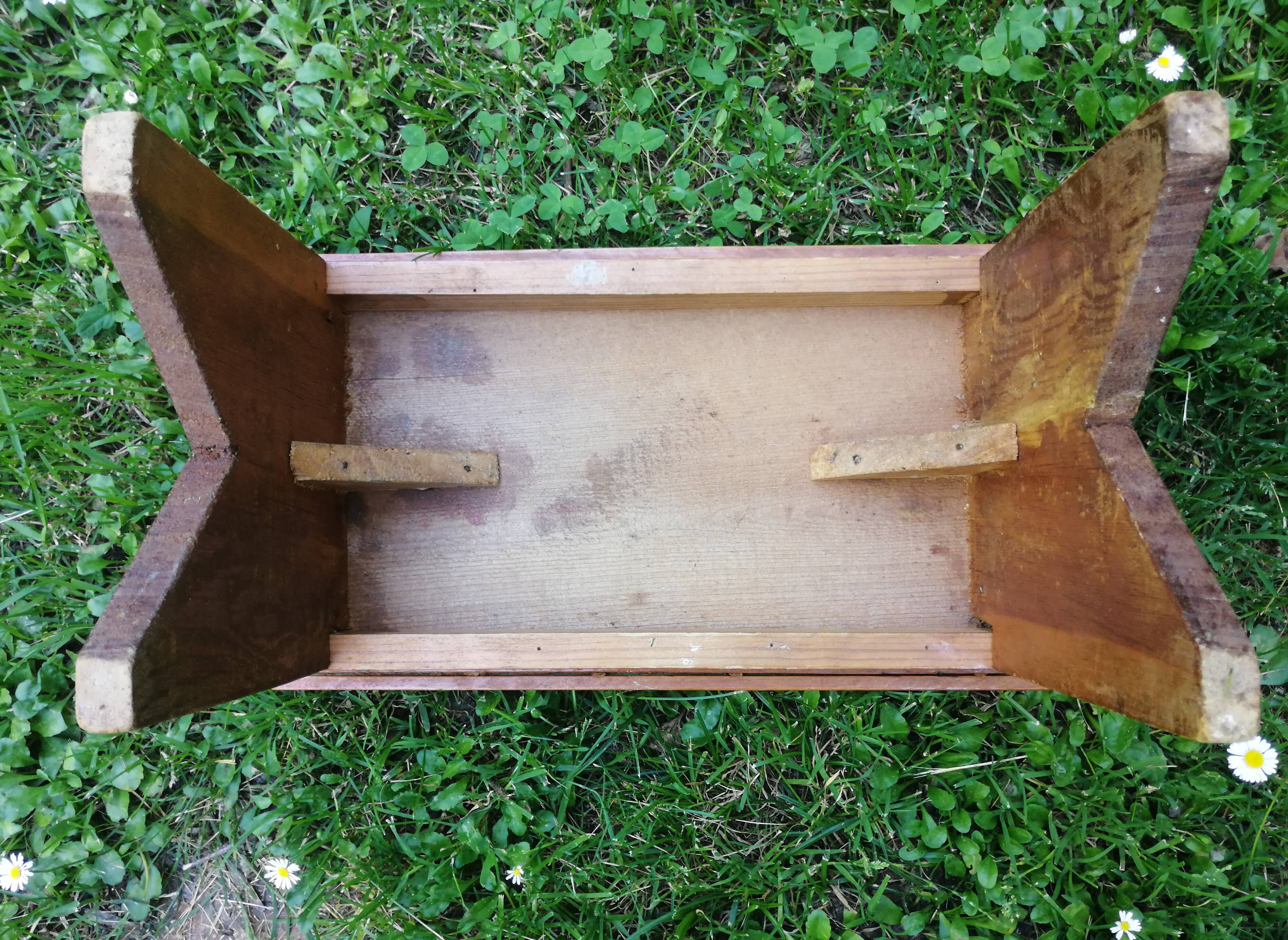 wooden stool on top skaï, vintage