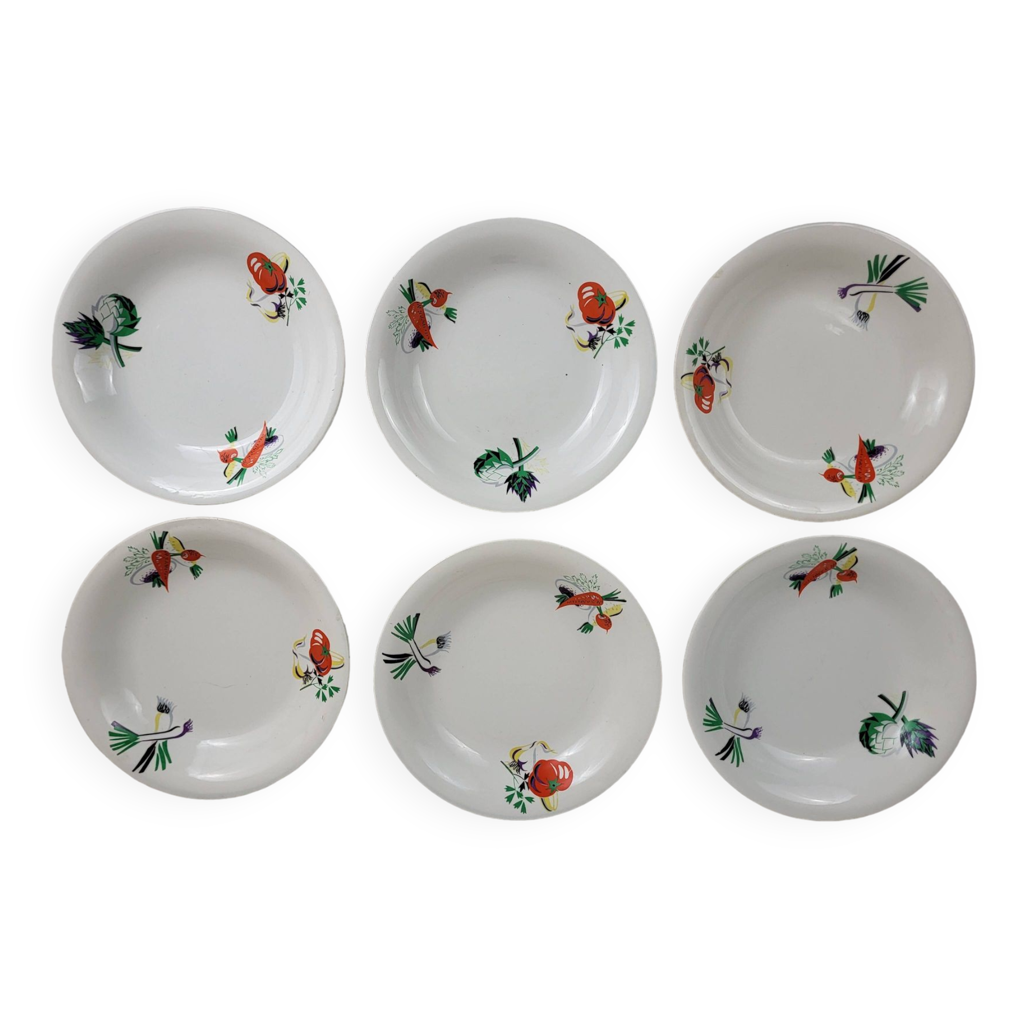 6 Vintage Luneville earthenware soup plates