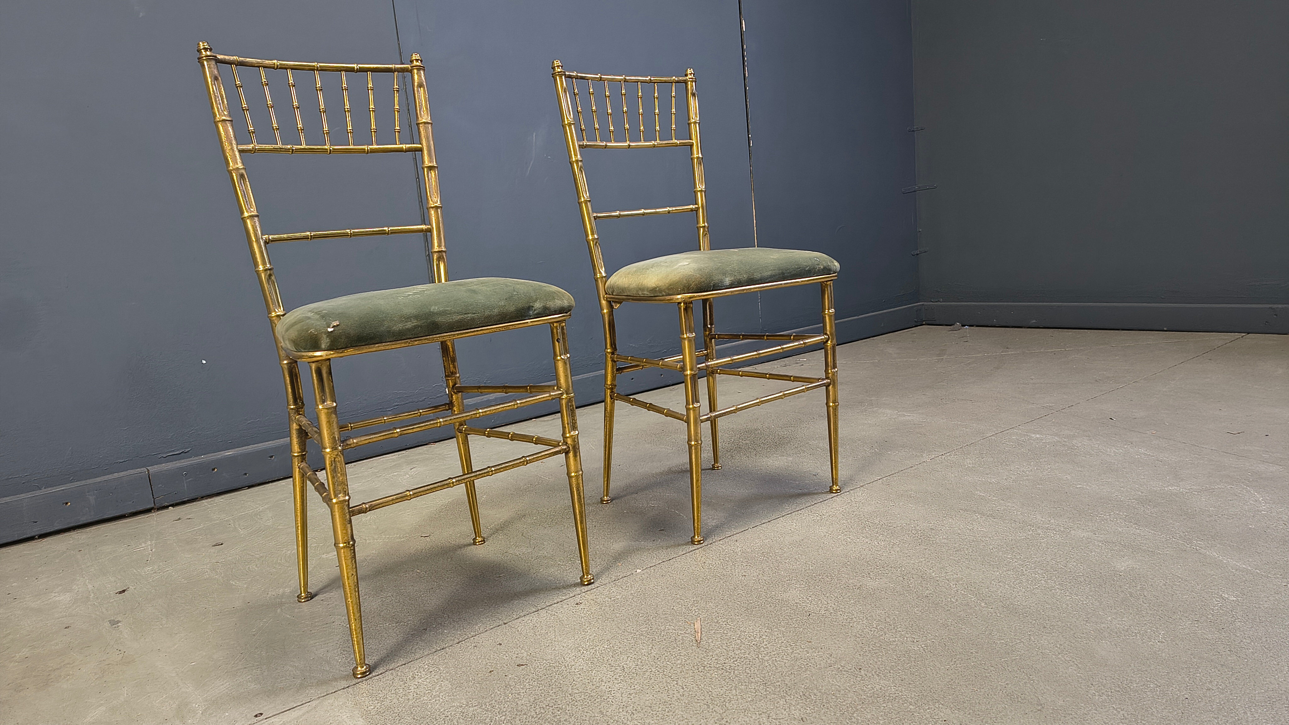 Pair of brass faux bamboo chairs, 1960s