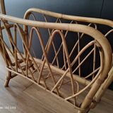 Vintage magazine holder 60s in rattan honey light