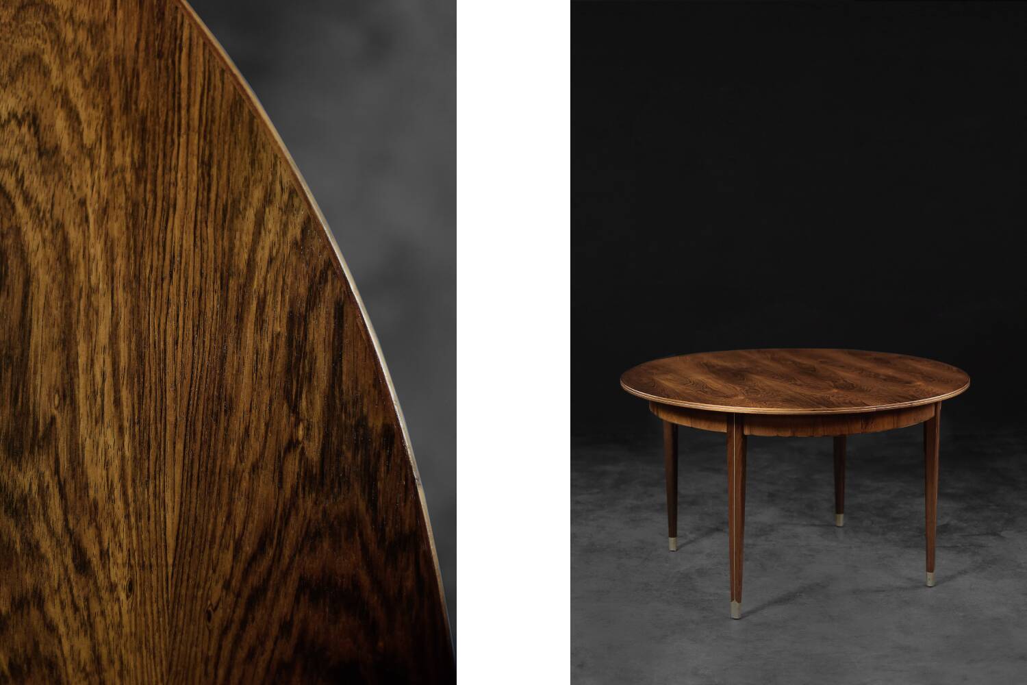 Vintage round folding dining table in rosewood by Agner Christoffersen, Denmark.