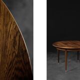 Vintage round folding dining table in rosewood by Agner Christoffersen, Denmark.