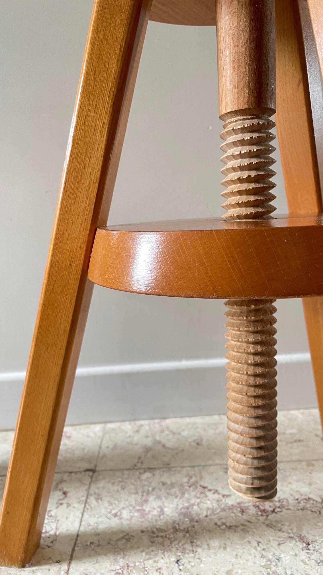 Vintage Solid Beech Screw Stool