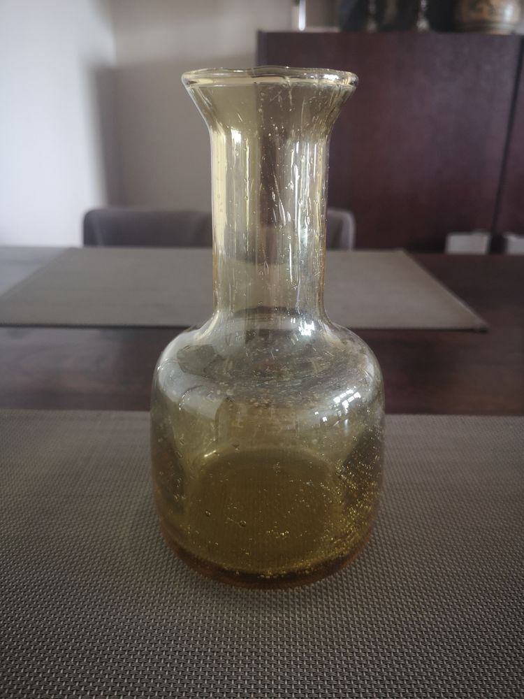 Vase / pitcher in amber yellow bubbled glass - 1970s