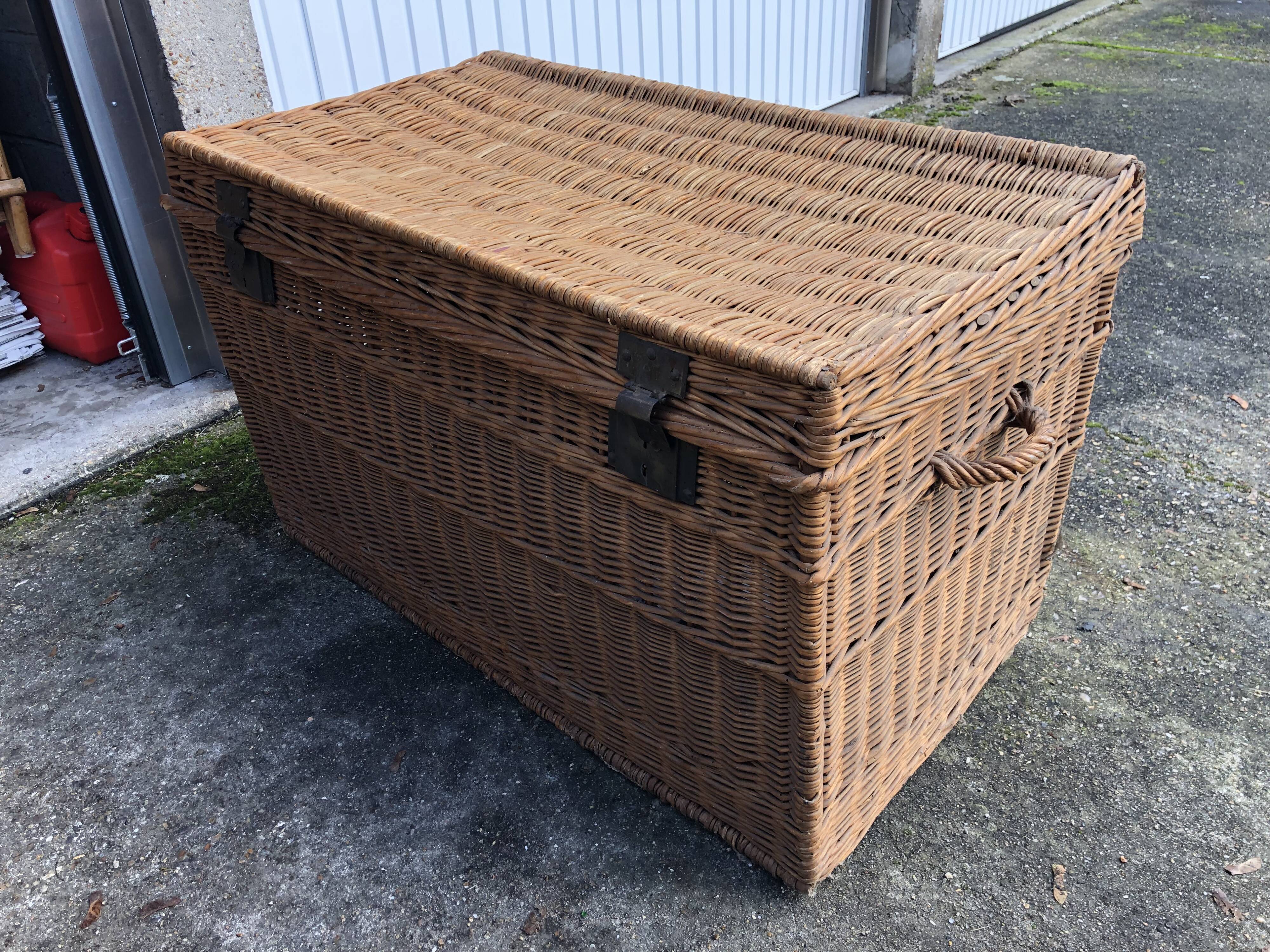 Old braided wicker trunk