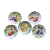 5 old dessert plates decorated with saint clement's dabbling fruit