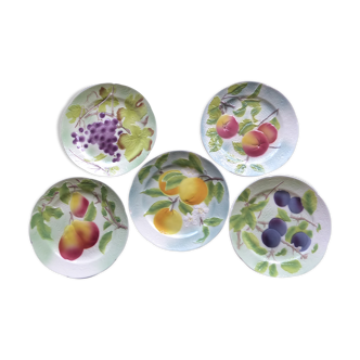 5 old dessert plates decorated with saint clement's dabbling fruit