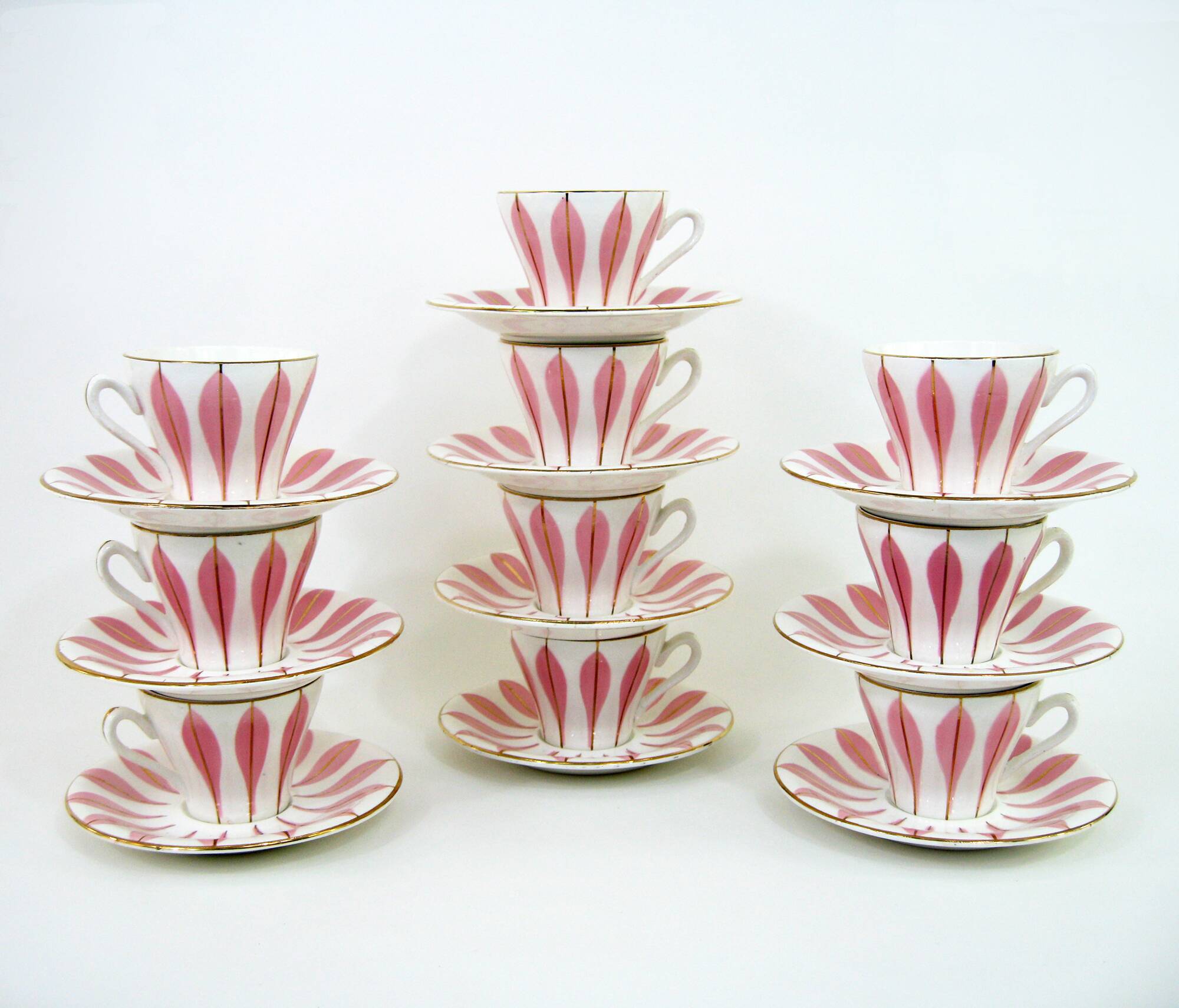 10 white ceramic coffee cups - Digoin 9604 France - vintage 50s