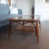 Rattan and glass top coffee table