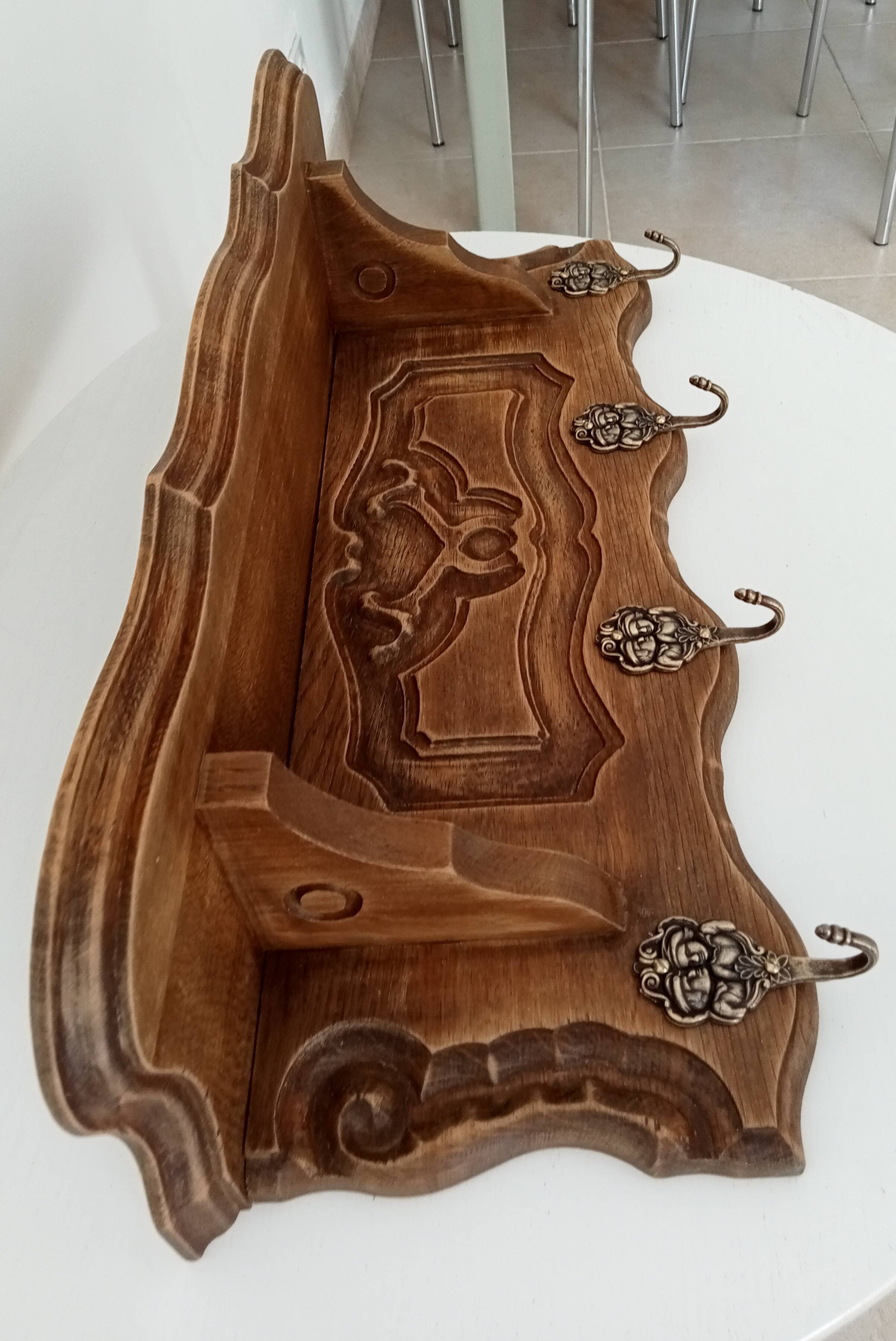 1930s oak wall coat rack