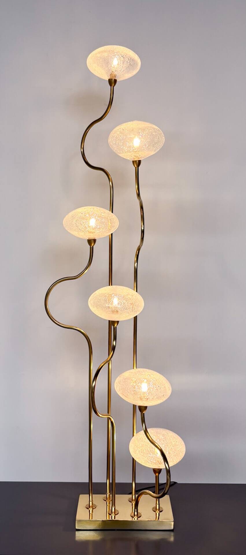 Contemporary Floor Lamp, Brass and Glass, Italy