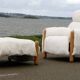 Enzo Mari, Gamba di Legno armchair and ottoman, Driade, Italy, 1976