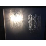 Lot of 2 Transparent and White “Fiamma” Murano Glass Wall Sconces