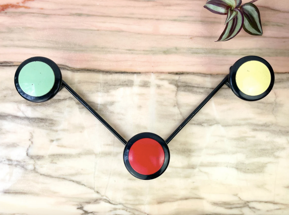 Coat rack 3 wall hooks in tricolor metal