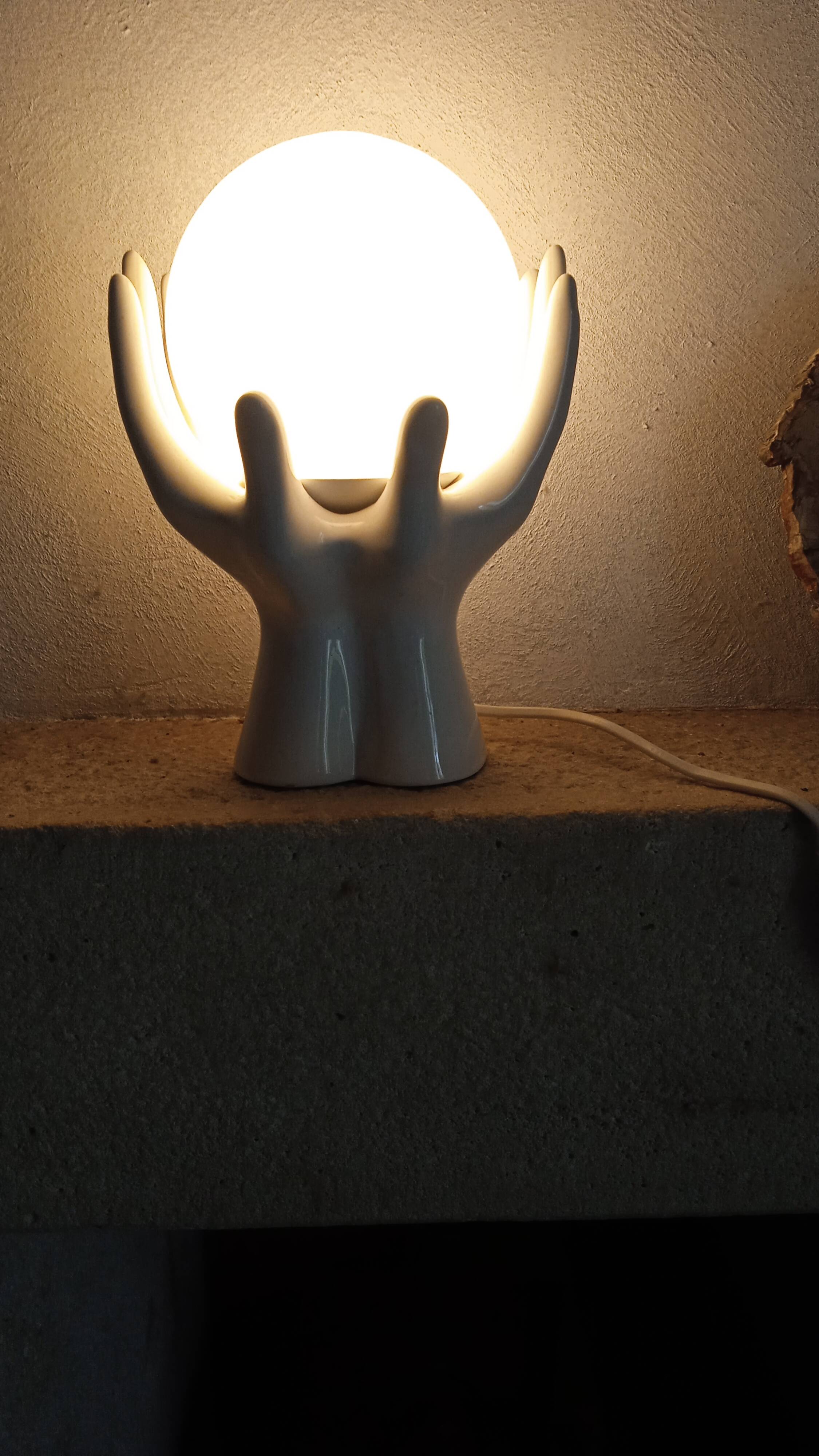 White ceramic and glass hand lamp