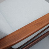 1960s teak armchair new cushions in grey-blue