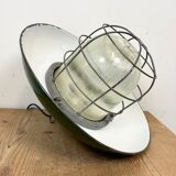 Industrial Green Enamel Factory Cage Pendant Lamp in Cast Iron from Zaos, 1960s