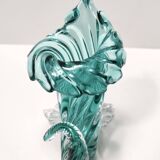 Teal Murano Glass Cornucopia Vase by Archimede Seguso, Italy