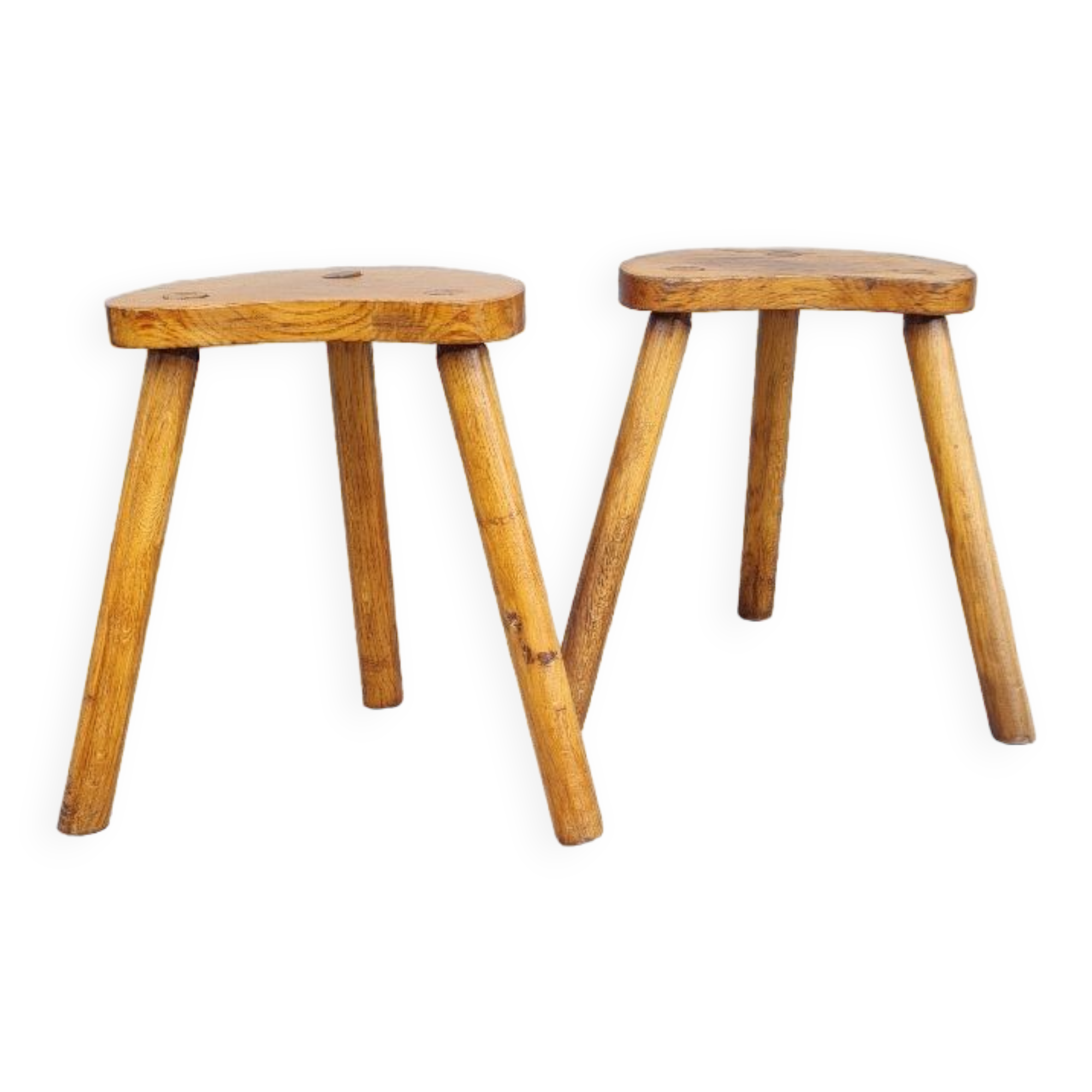 Pair of tripod stools in solid wood