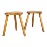 Pair of tripod stools in solid wood