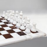 1970s Gorgeous Brown and White Chess Set in Volterra Alabaster Handmade. Ma