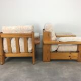 Pair of brutalist armchairs solid pine 60s-70s