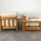 Pair of brutalist armchairs solid pine 60s-70s
