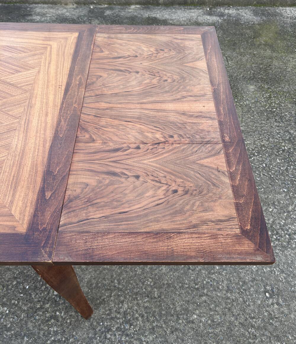 Large extendable table, marquetry, oak, vintage, 1950s