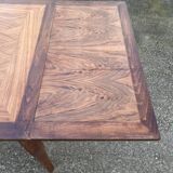 Grande table extensible, marqueterie, chêne, vintage, années 50