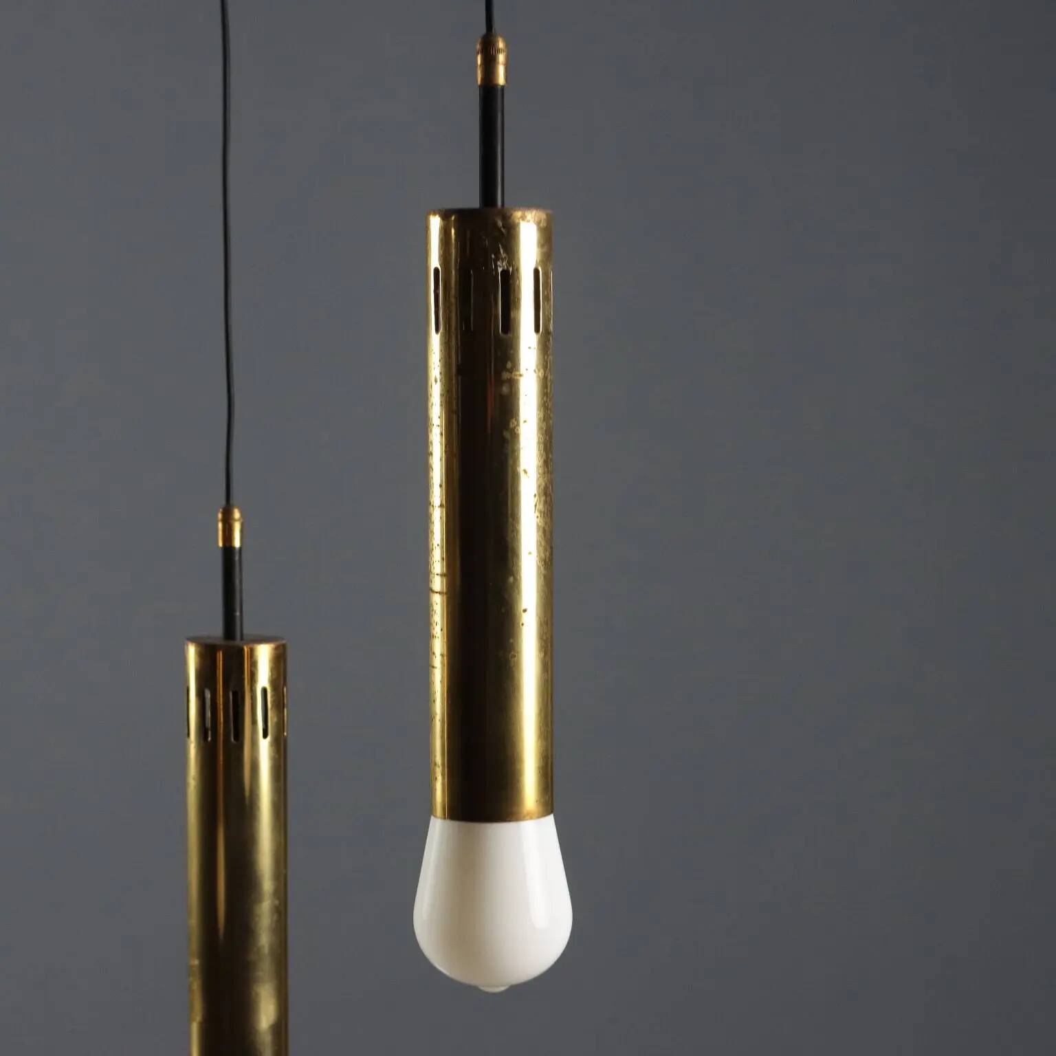Suspension vintage en métal et laiton, design, Italie, années 1960