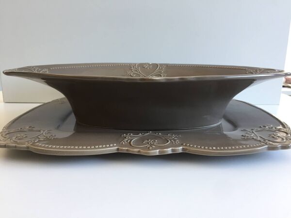Service Art de Table Table Design Viande ou Légumier Porcelaine Marron Givré
