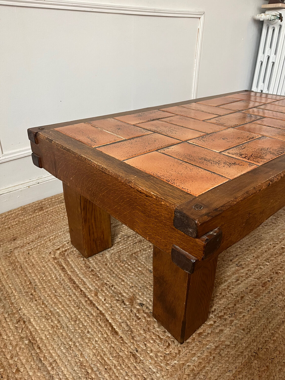 Oak and ceramic coffee table from the mid-20th century.
