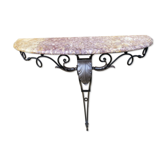 Wrought iron and marble wall console