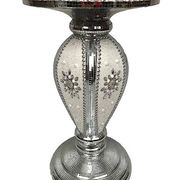 Small wooden pedestal table entirely covered with mirror mosaic
