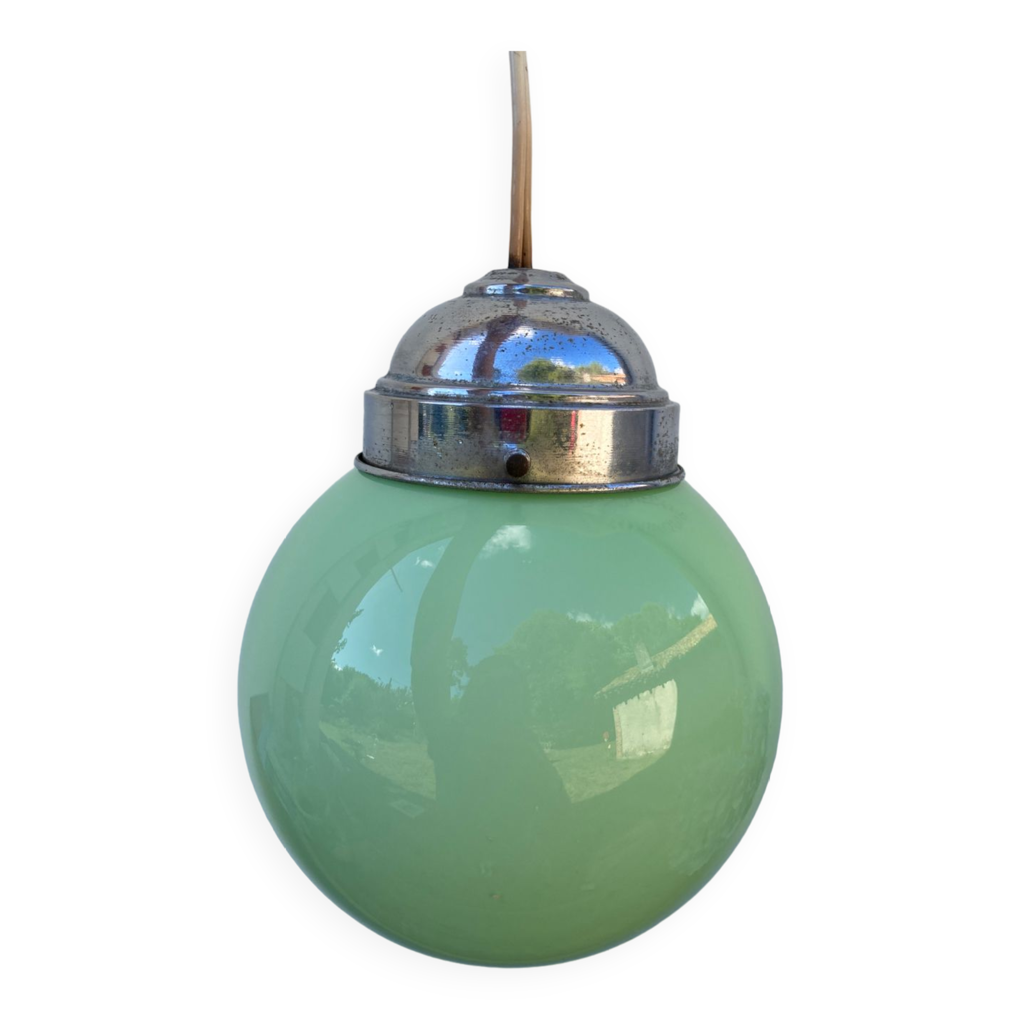 Suspension ball in art deco green glass 1930