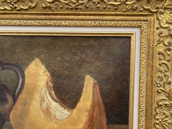 École Française, Nature morte à la Courge et au broc, Huile sur toile encad