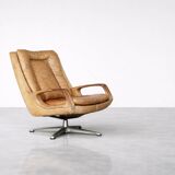 Vintage Mid-Century German Modern Leather Swivel Chairs by Carl Straub