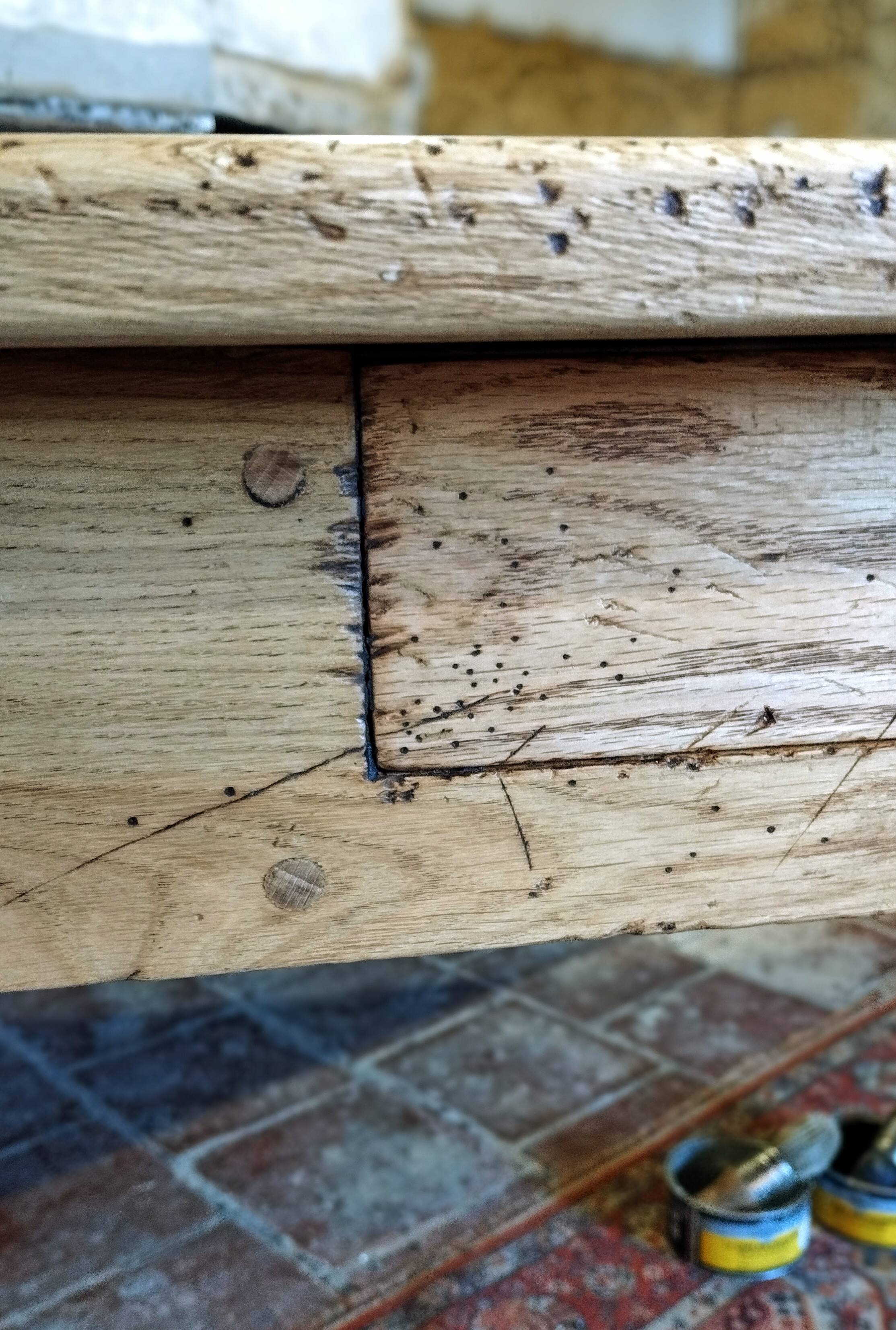 Table de ferme 230 x100 ,chêne clair patiné,