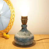 Pied de lampe en grès émaillé bleu signé années 60 ou 70