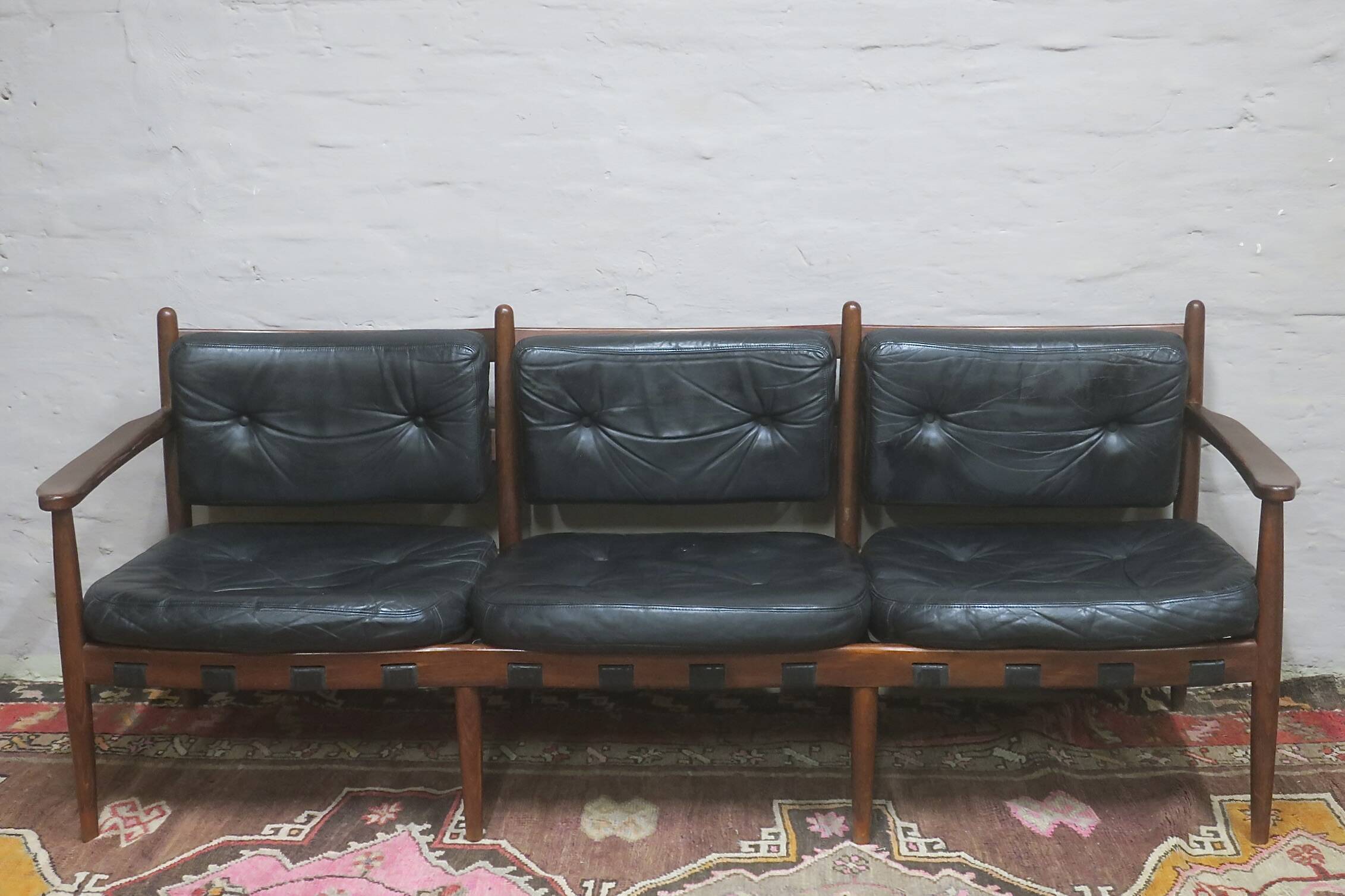 Cadett 3.seater sofa in teak and leather by Eric Merthen, Sweden 1960s