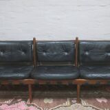 Cadett 3.seater sofa in teak and leather by Eric Merthen, Sweden 1960s