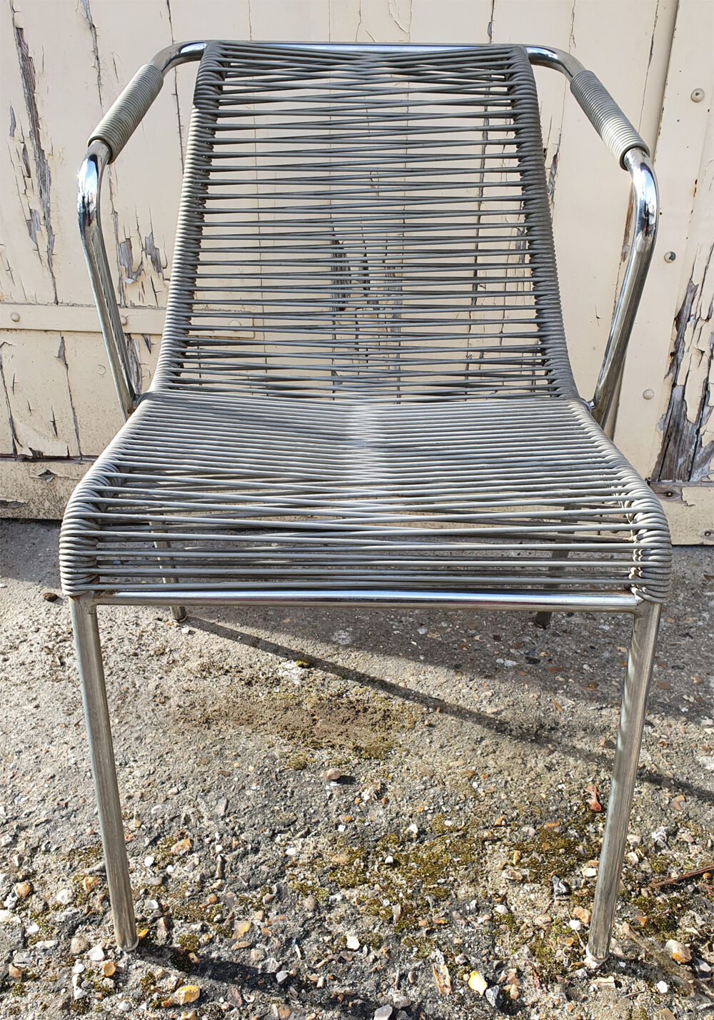 Armchair and ottoman scoubidou, gray, vintage, 70s