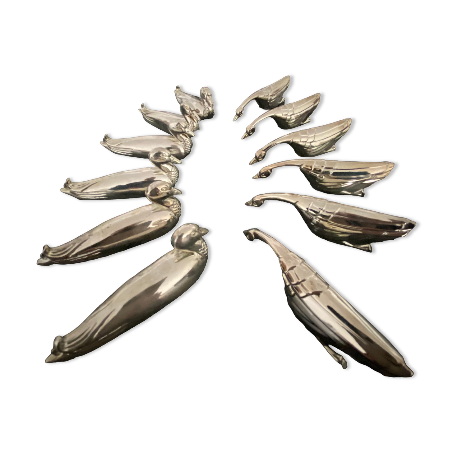 12 porte-couteaux forme canards et oies en metal