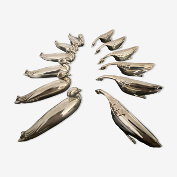 12 porte-couteaux forme canards et oies en metal