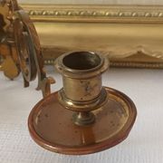 Pair of antique wall-mounted brass candle holders